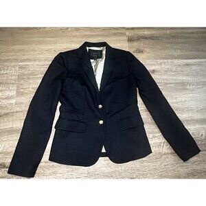 J. Crew Wool Schoolboy Blazer Preppy Suit Jacket Gold Accent Buttons 0 Navy Blue